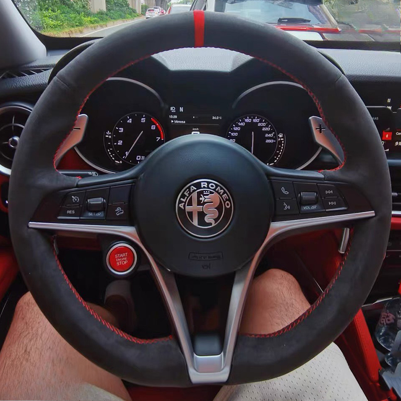 Car Steering Wheel Cover Anti Slip Breathable - Para Alfa Romeo Giulia Stelvio 2015-2018