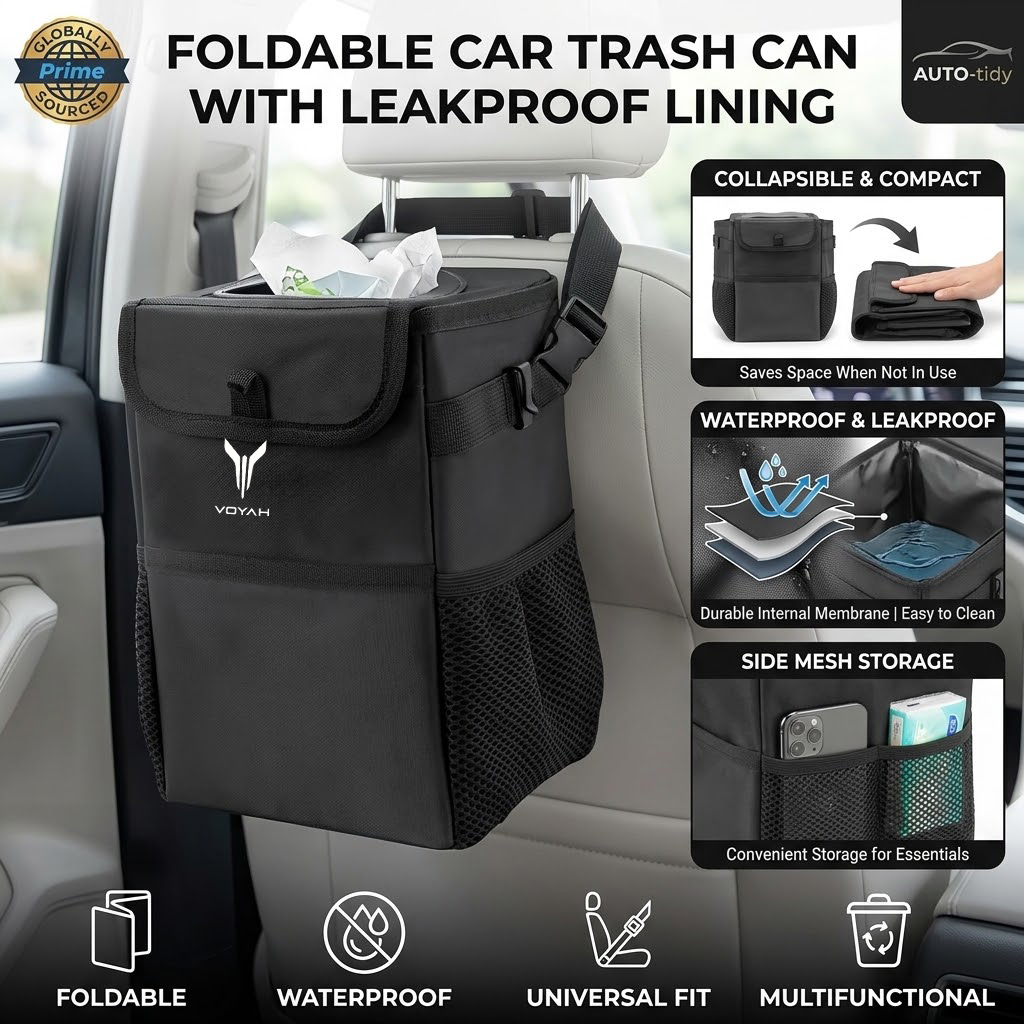 Waterproof Car Trash Can With Lid - Lixeira portátil dobrável, com tampa à