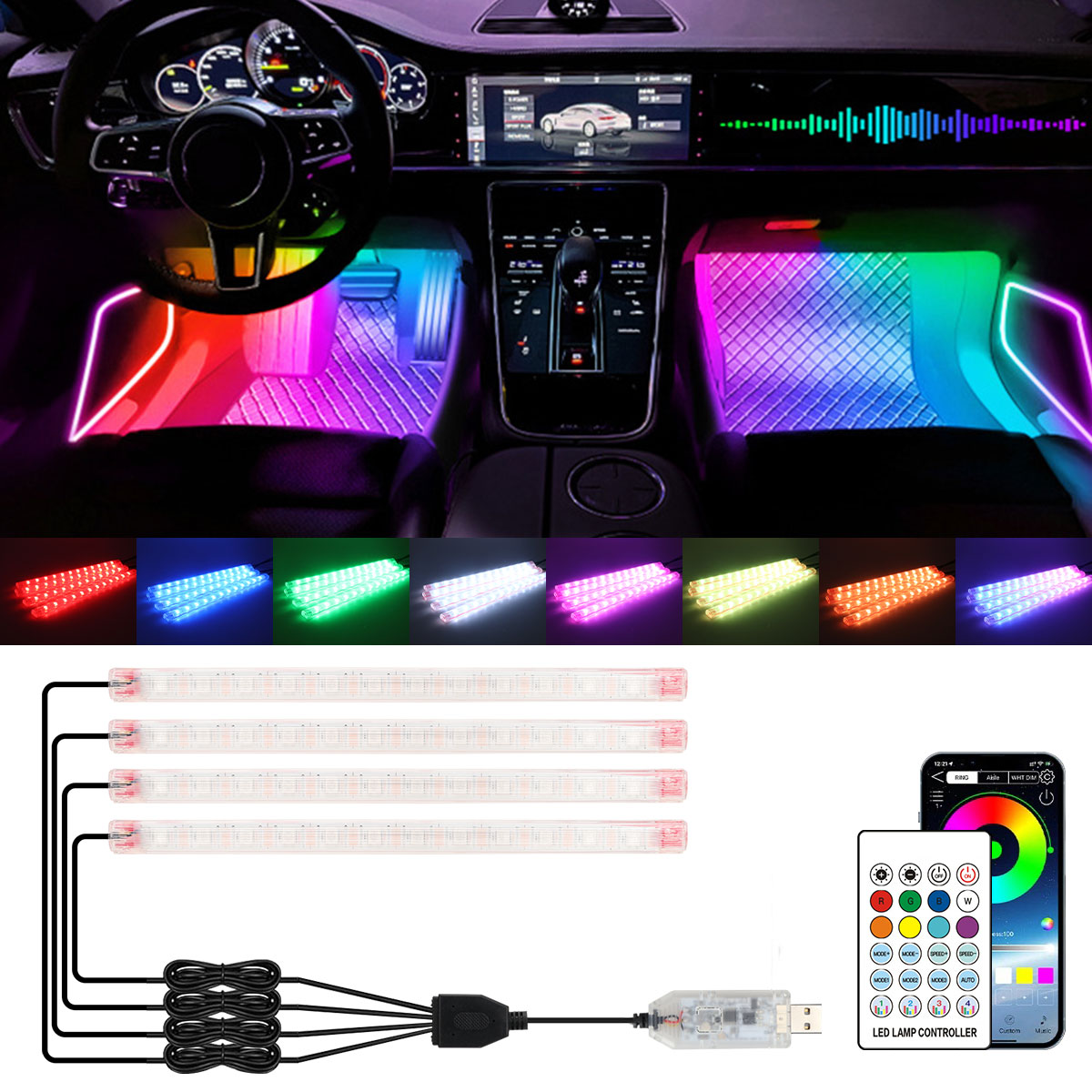 Lâmpada Decorativa RGB de 2/4  - Led Ambient Interior Car Lights App Control avaliação e preço